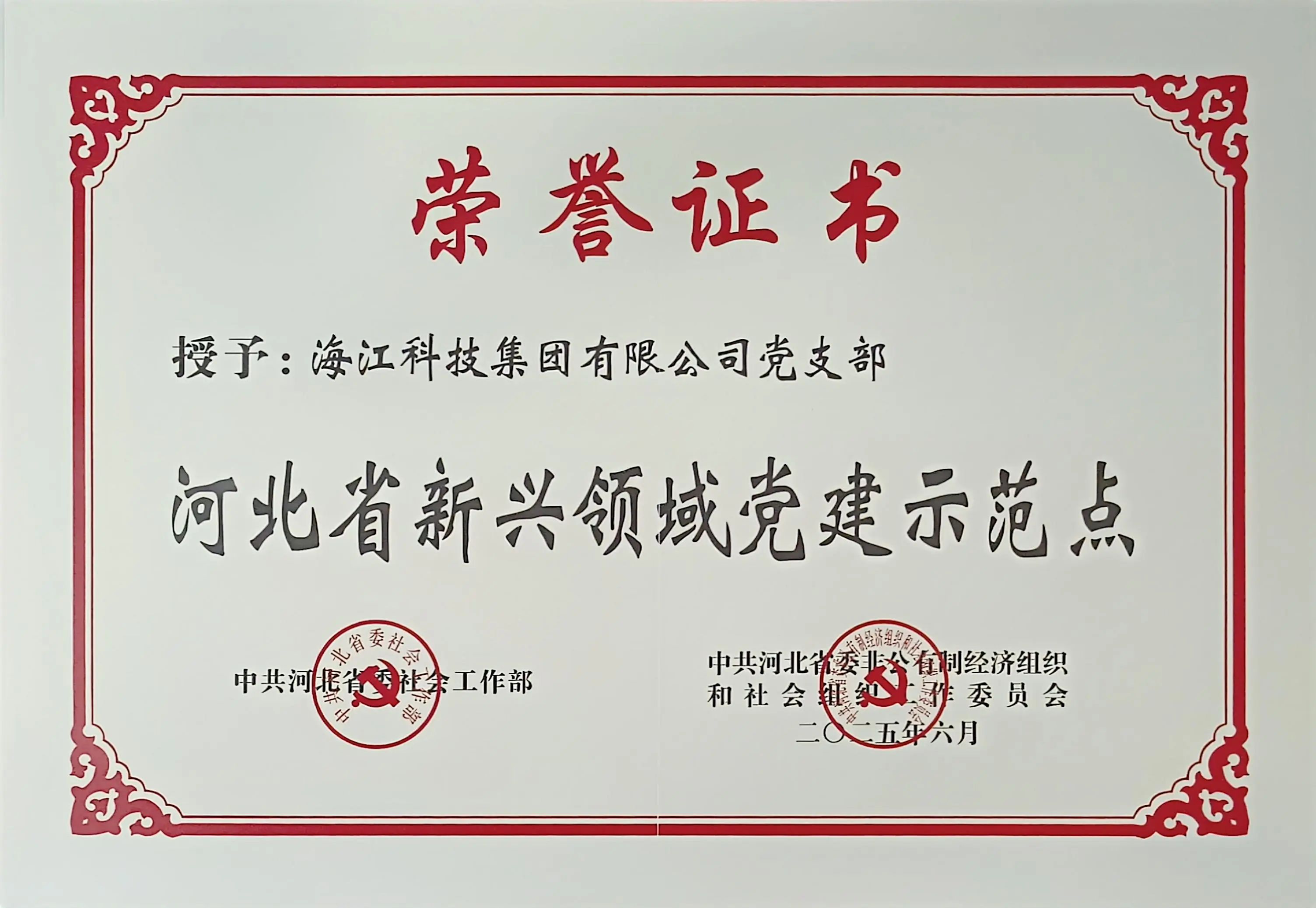 喜報 | 海江集團獲評“河北新興領域黨建示范點”，創(chuàng)新黨建引領高質量發(fā)展